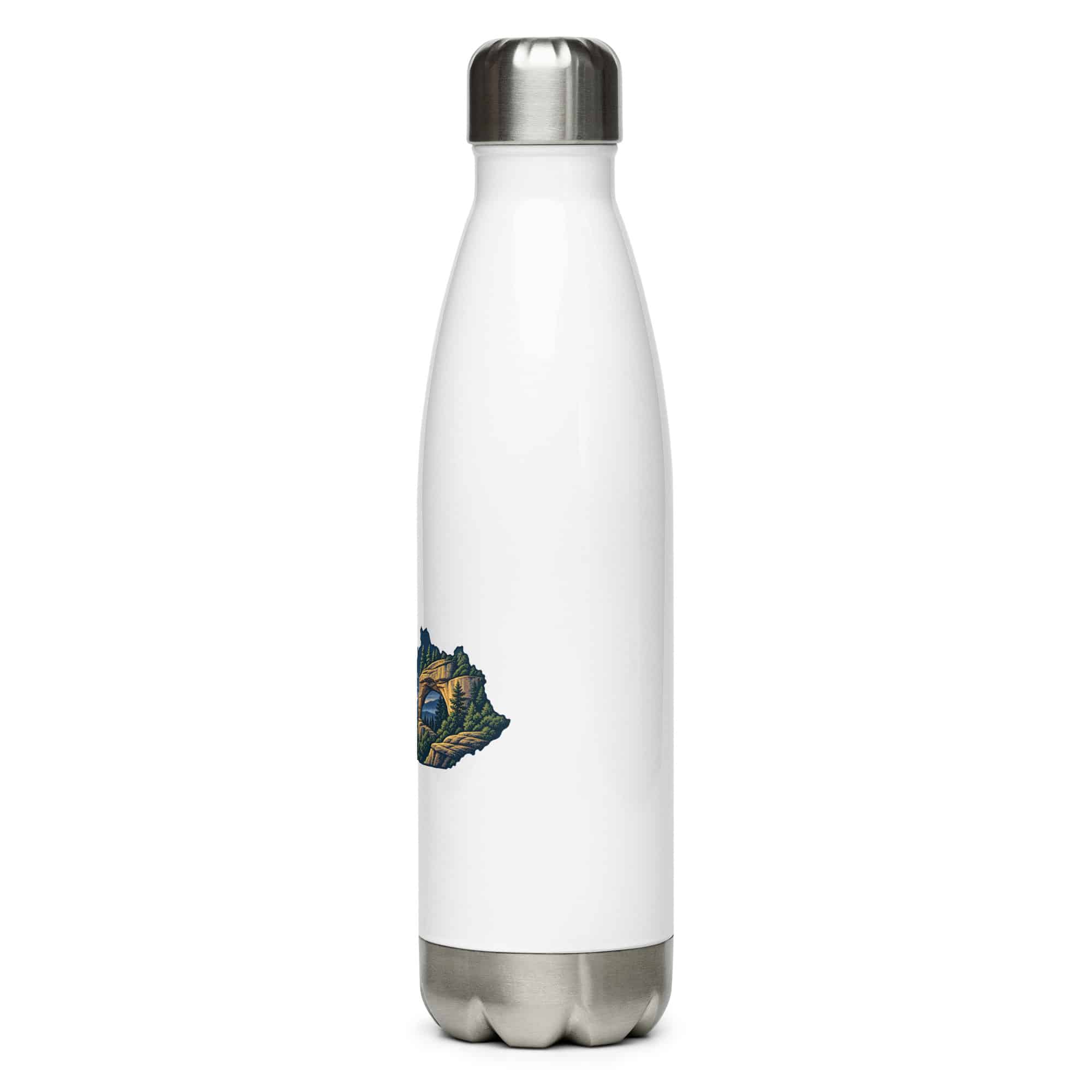 Kentucky Stainless Steel Water Bottle: Sandstone arch and forest, Illustrated Kentucky Silhouette