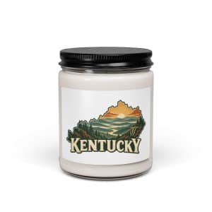 Kentucky Soy Wax Candle: Layered Appalachian ridges at sunrise, Vintage Kentucky Silhouette - 9oz - Main