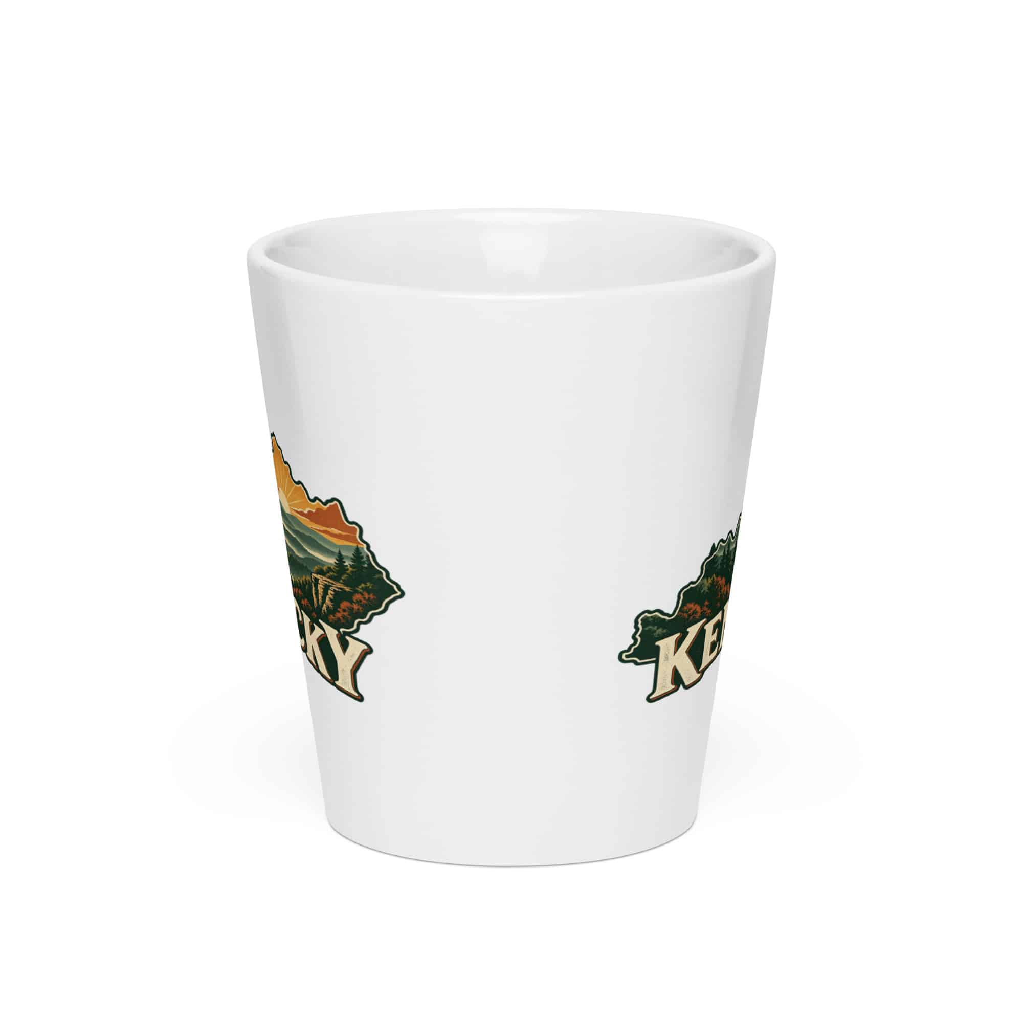 Kentucky Latte Mug: Layered Appalachian ridges at sunrise, Vintage Kentucky Silhouette