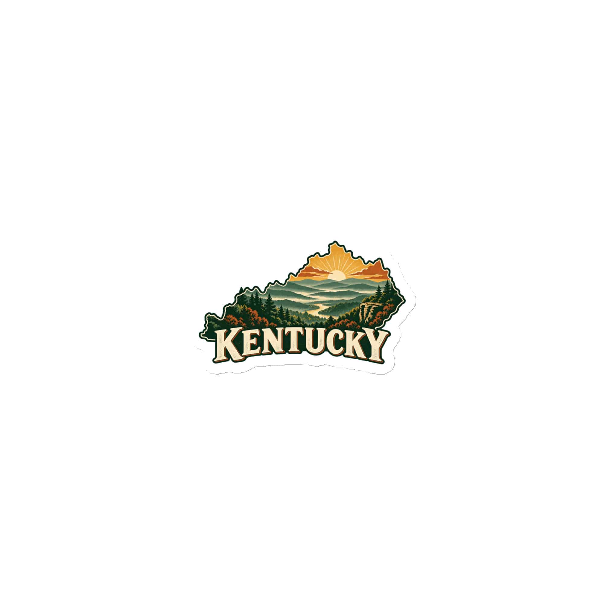 Kentucky Die-Cut Magnet: Layered Appalachian ridges at sunrise, Vintage Kentucky Silhouette