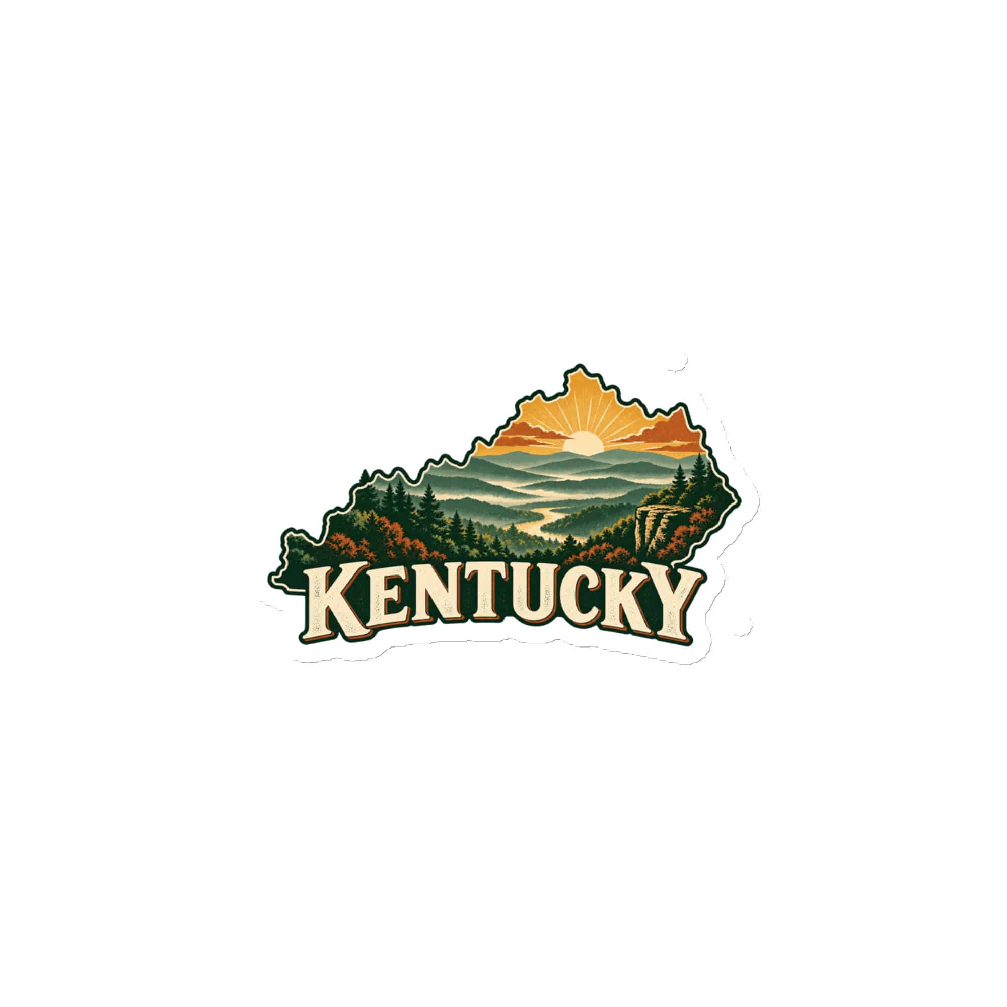 Kentucky Die-Cut Magnet: Layered Appalachian ridges at sunrise, Vintage Kentucky Silhouette