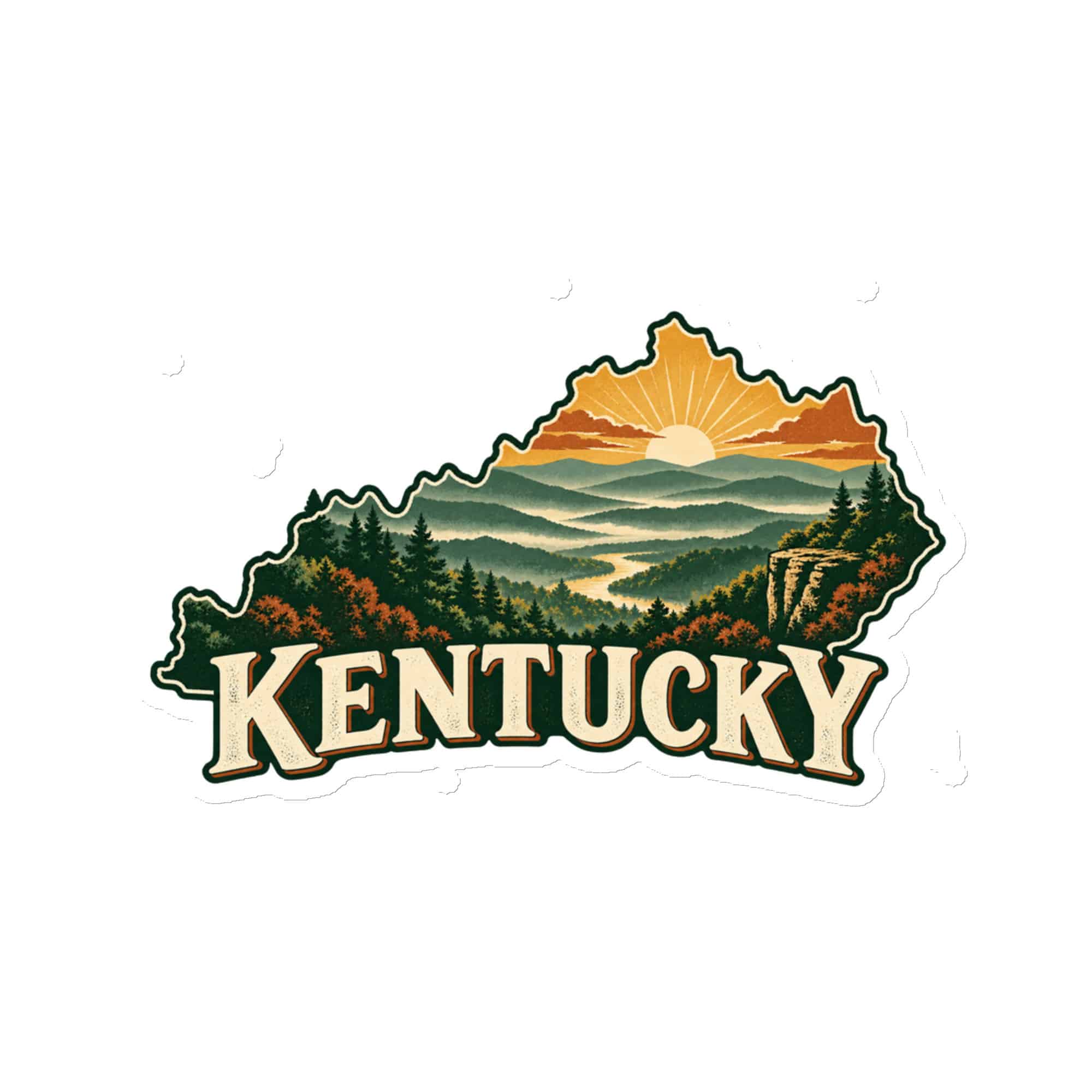Kentucky Die-Cut Magnet: Layered Appalachian ridges at sunrise, Vintage Kentucky Silhouette