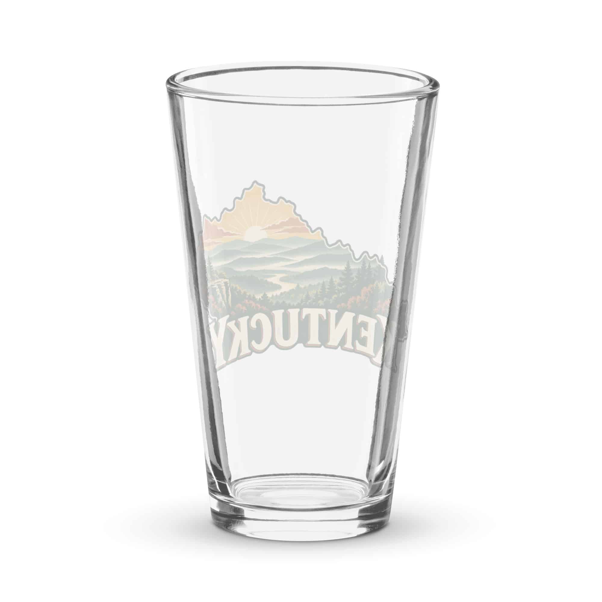 Kentucky Pint Glass: Layered Appalachian ridges at sunrise, Vintage Kentucky Silhouette