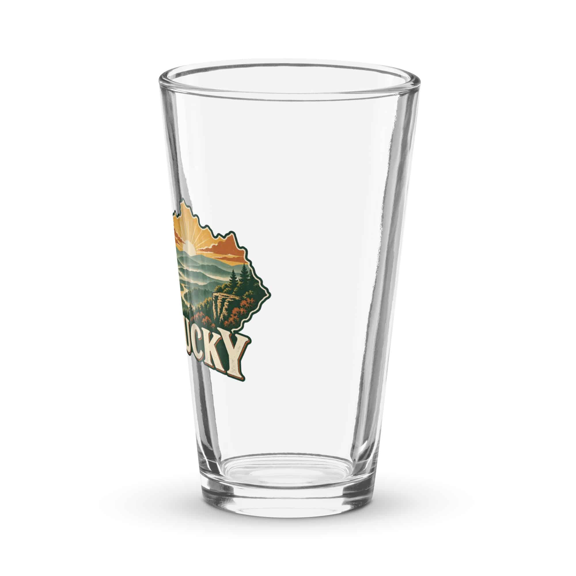 Kentucky Pint Glass: Layered Appalachian ridges at sunrise, Vintage Kentucky Silhouette