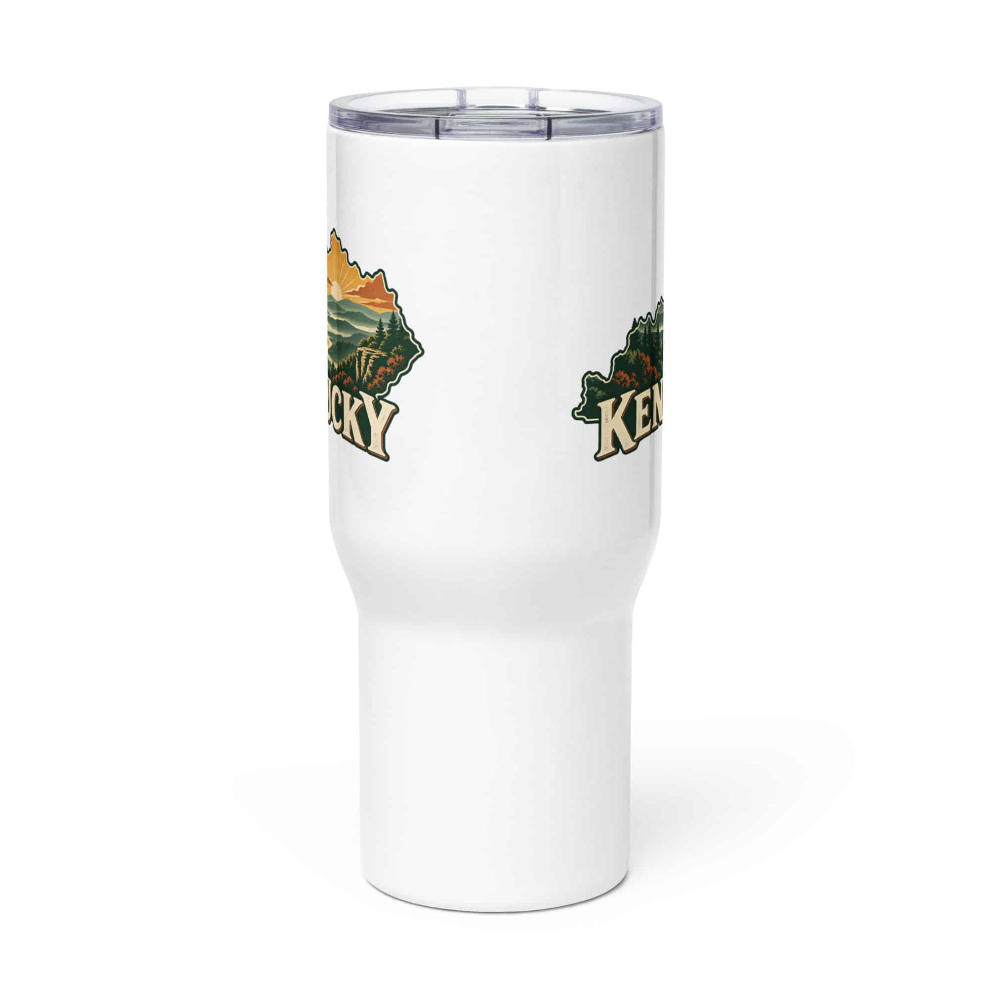 Kentucky Travel Mug: Layered Appalachian ridges at sunrise, Vintage Kentucky Silhouette