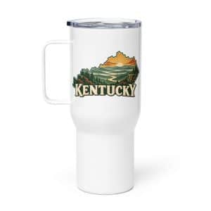 Kentucky Travel Mug: Layered Appalachian ridges at sunrise, Vintage Kentucky Silhouette - 25 oz - Main