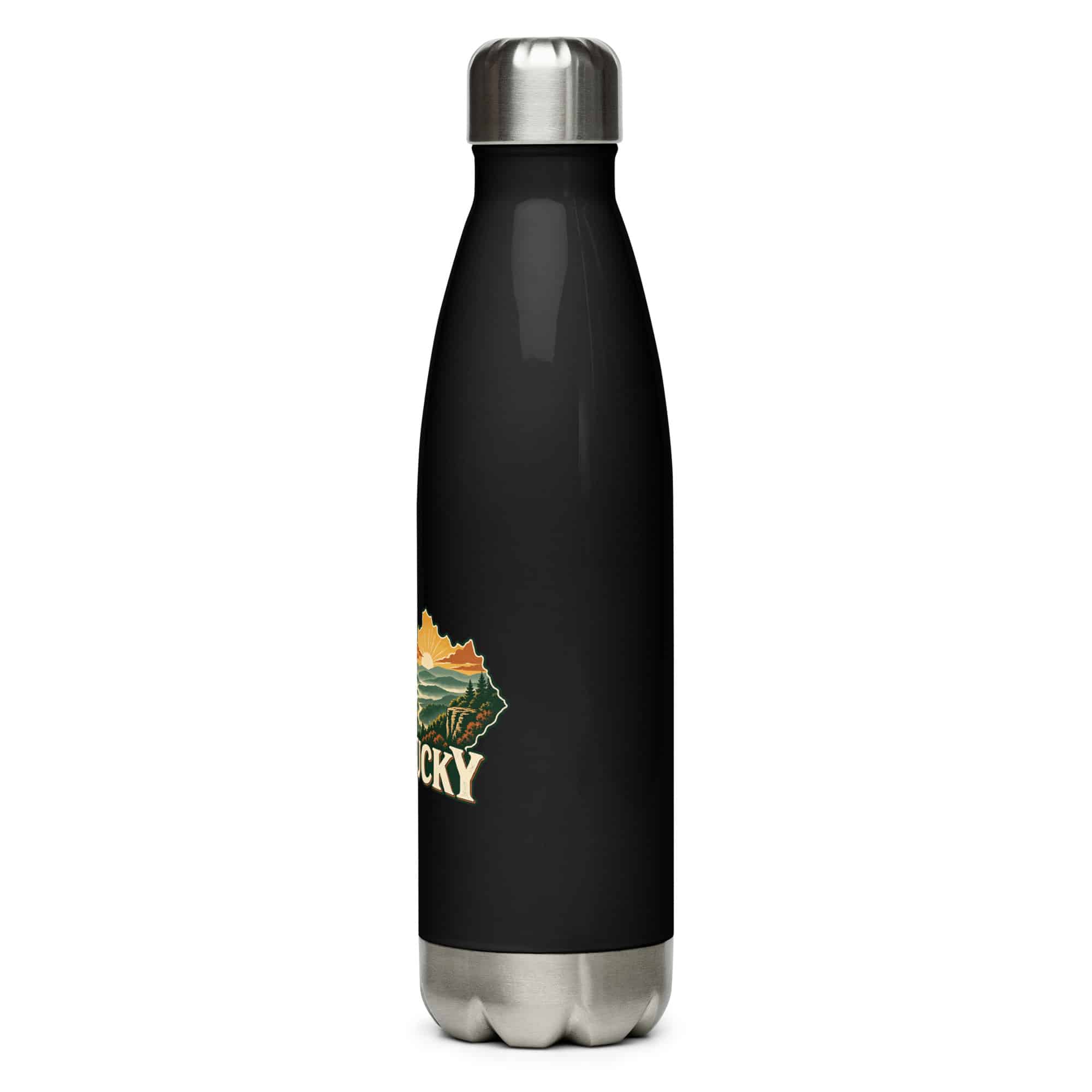 Kentucky Stainless Steel Water Bottle: Layered Appalachian ridges at sunrise, Vintage Kentucky Silhouette
