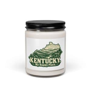 Kentucky Soy Wax Candle: Layered Appalachian ridges at sunrise, Woodcut Kentucky Silhouette - 9oz - Main