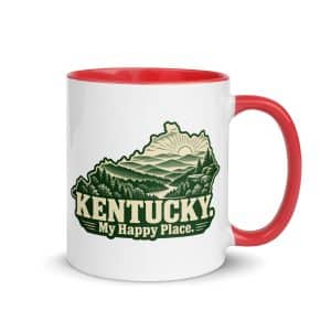 Kentucky Color Inside Coffee Mug: Layered Appalachian ridges at sunrise, Woodcut Kentucky Silhouette - 11 oz - Main