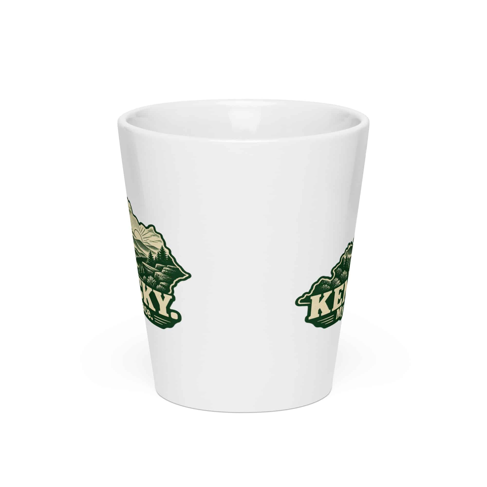 Kentucky Latte Mug: Layered Appalachian ridges at sunrise, Woodcut Kentucky Silhouette
