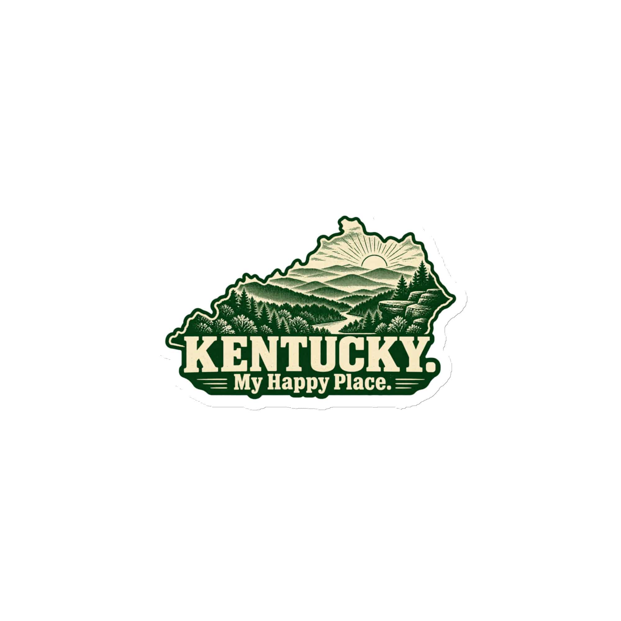Kentucky Die-Cut Magnet: Layered Appalachian ridges at sunrise, Woodcut Kentucky Silhouette