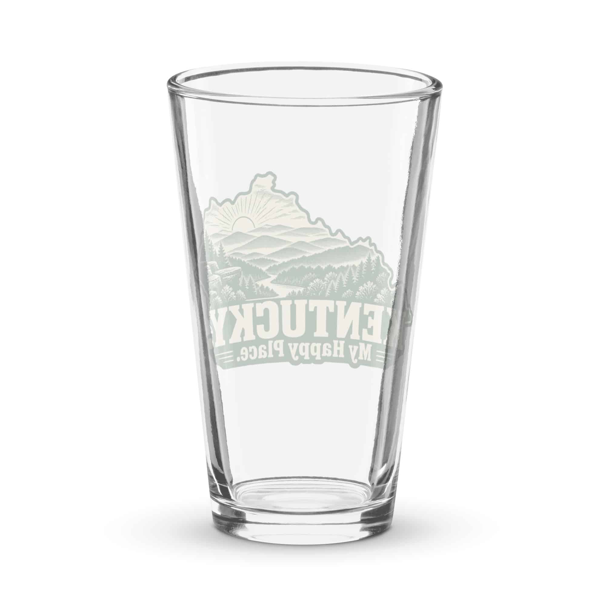 Kentucky Pint Glass: Layered Appalachian ridges at sunrise, Woodcut Kentucky Silhouette