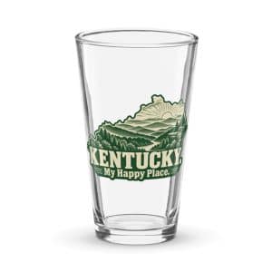 Kentucky Pint Glass: Layered Appalachian ridges at sunrise, Woodcut Kentucky Silhouette - 16 oz - Main