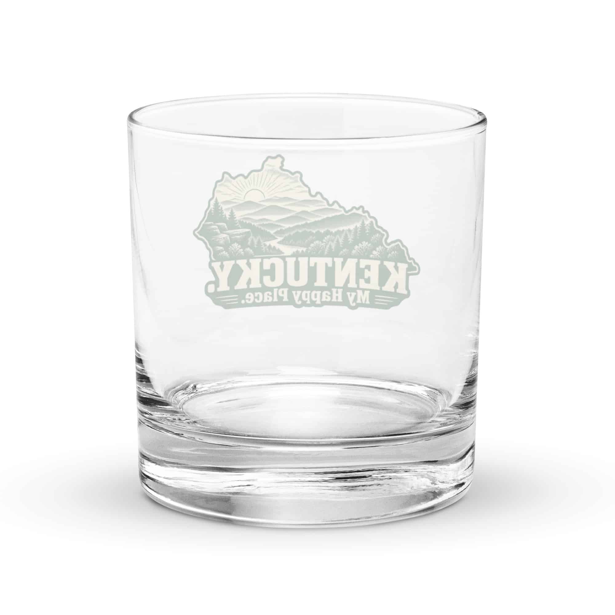 Kentucky Rocks Glass: Layered Appalachian ridges at sunrise, Woodcut Kentucky Silhouette
