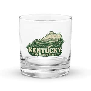 Kentucky Rocks Glass: Layered Appalachian ridges at sunrise, Woodcut Kentucky Silhouette - 10.5 oz - Main