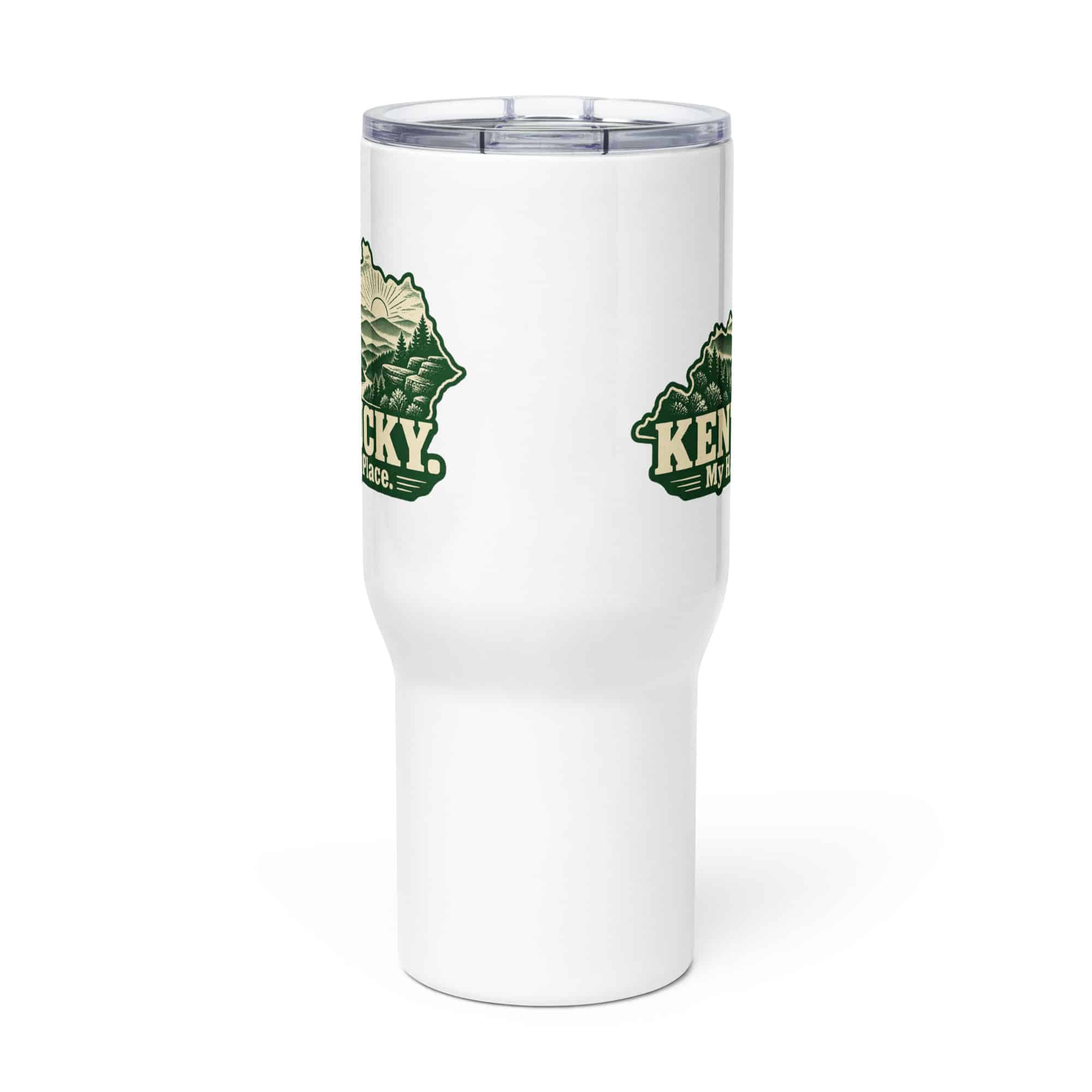 Kentucky Travel Mug: Layered Appalachian ridges at sunrise, Woodcut Kentucky Silhouette