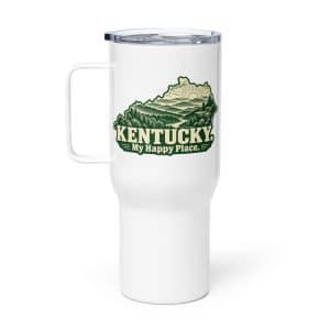 Kentucky Travel Mug: Layered Appalachian ridges at sunrise, Woodcut Kentucky Silhouette - 25 oz - Main