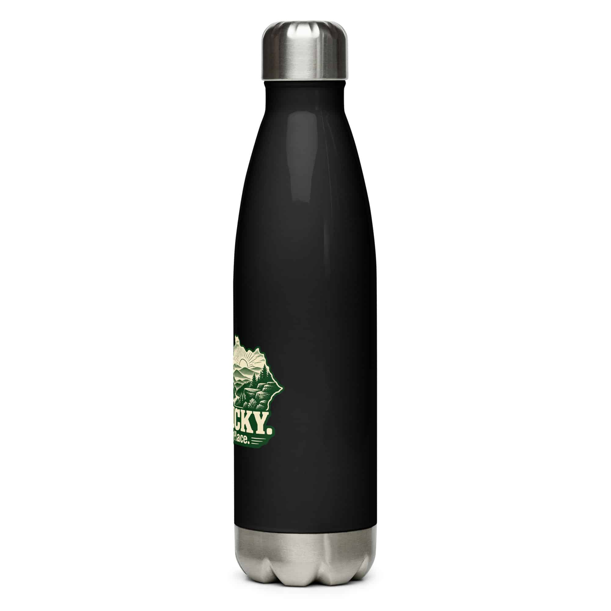 Kentucky Stainless Steel Water Bottle: Layered Appalachian ridges at sunrise, Woodcut Kentucky Silhouette
