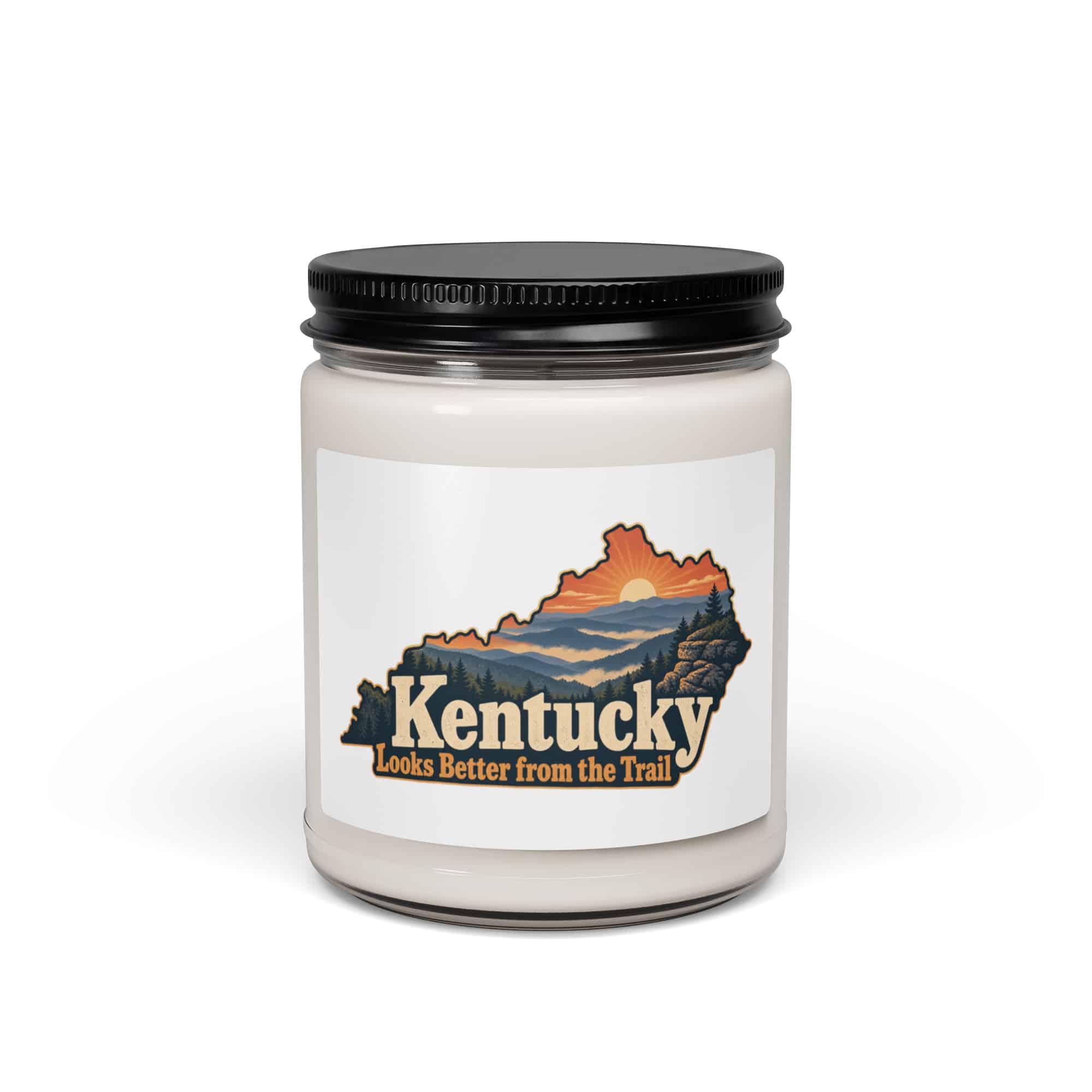 Kentucky Soy Wax Candle: Layered Appalachian ridges at sunrise, Colorful Kentucky Silhouette
