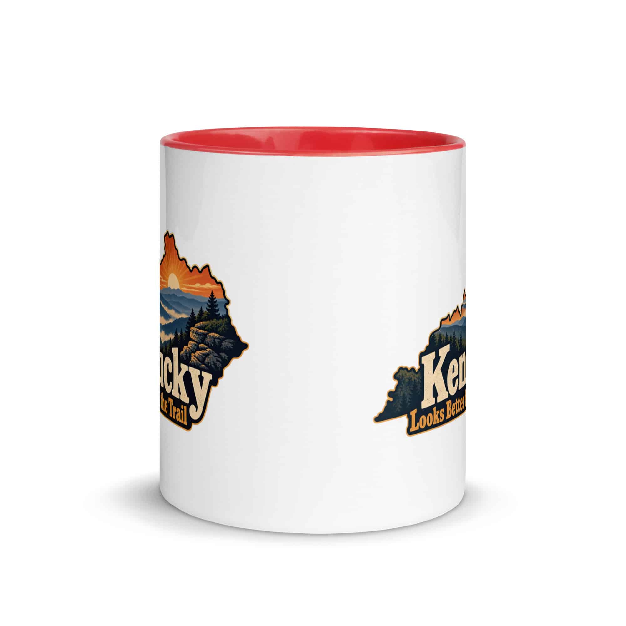Kentucky Color Inside Coffee Mug: Layered Appalachian ridges at sunrise, Colorful Kentucky Silhouette