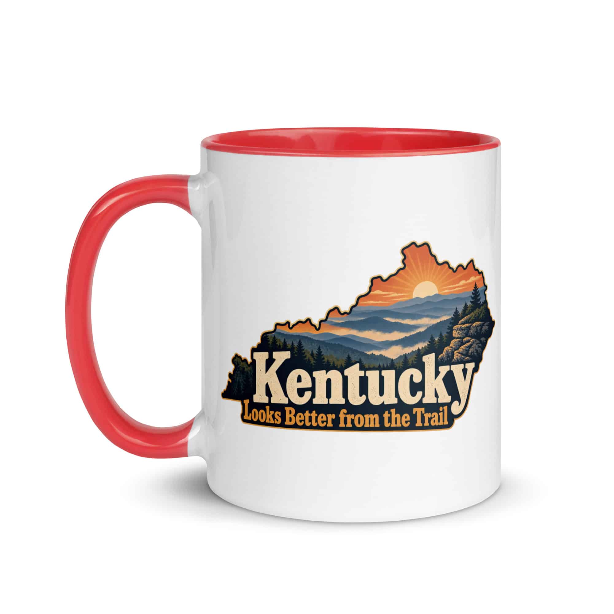 Kentucky Color Inside Coffee Mug: Layered Appalachian ridges at sunrise, Colorful Kentucky Silhouette