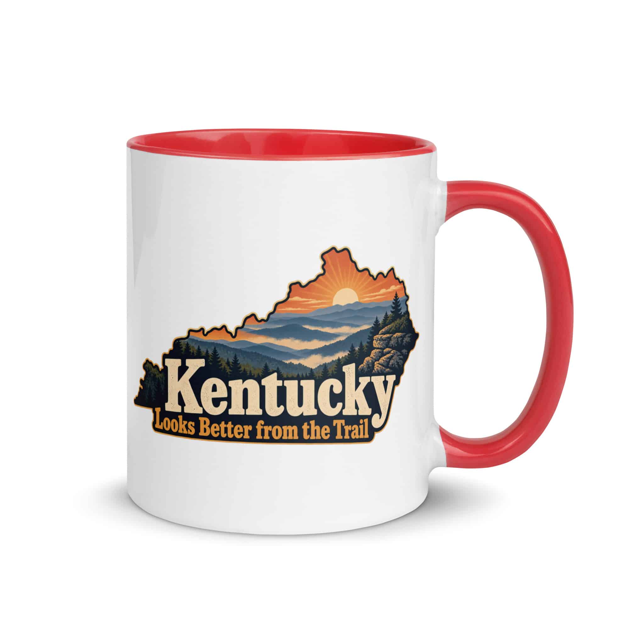Kentucky Color Inside Coffee Mug: Layered Appalachian ridges at sunrise, Colorful Kentucky Silhouette