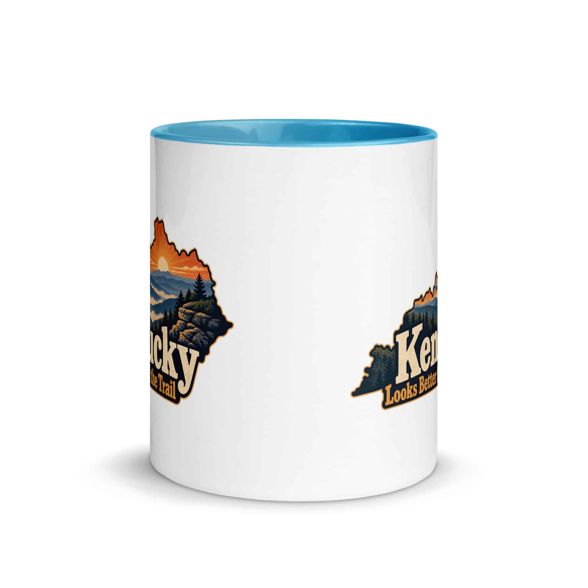 Kentucky Color Inside Coffee Mug: Layered Appalachian ridges at sunrise, Colorful Kentucky Silhouette
