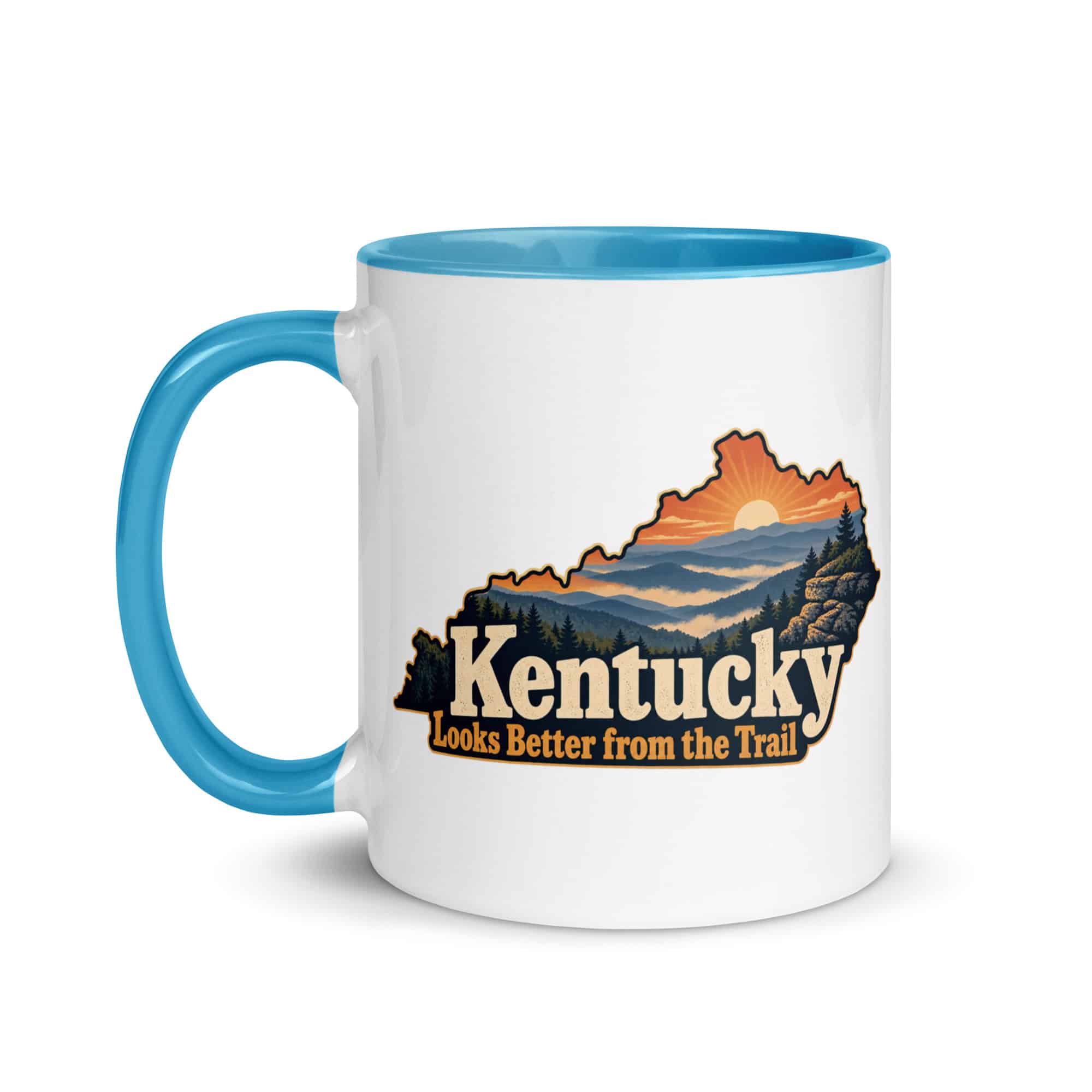Kentucky Color Inside Coffee Mug: Layered Appalachian ridges at sunrise, Colorful Kentucky Silhouette
