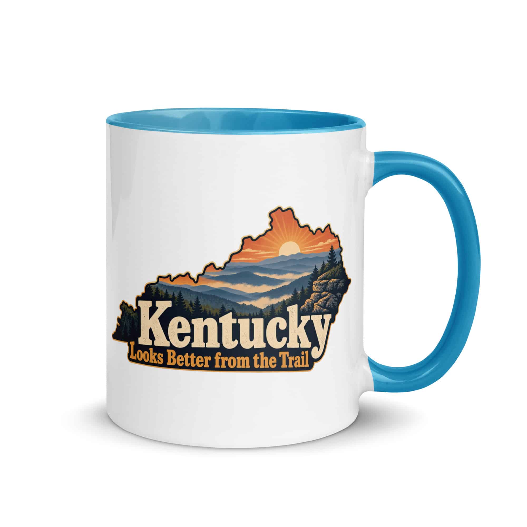 Kentucky Color Inside Coffee Mug: Layered Appalachian ridges at sunrise, Colorful Kentucky Silhouette