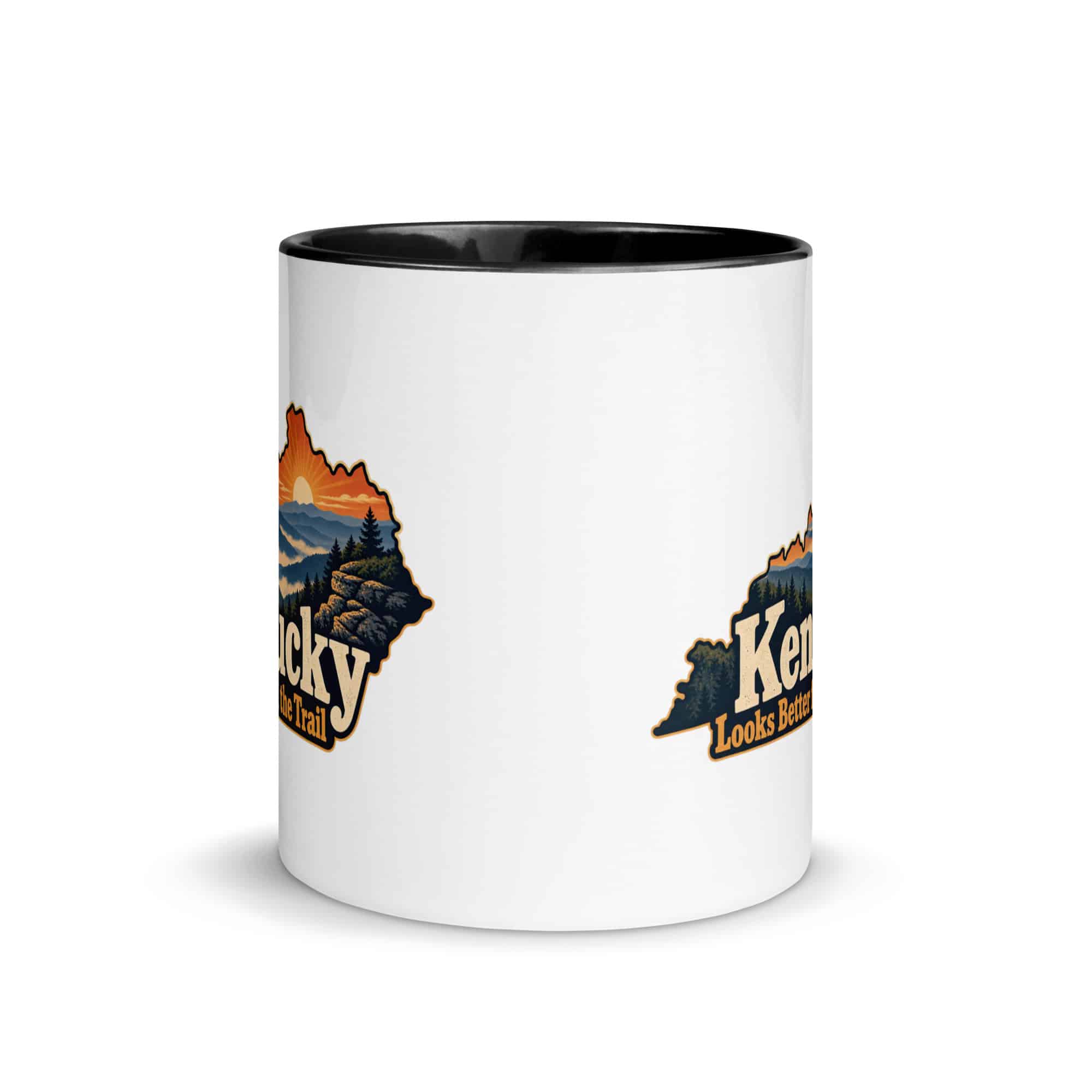 Kentucky Color Inside Coffee Mug: Layered Appalachian ridges at sunrise, Colorful Kentucky Silhouette