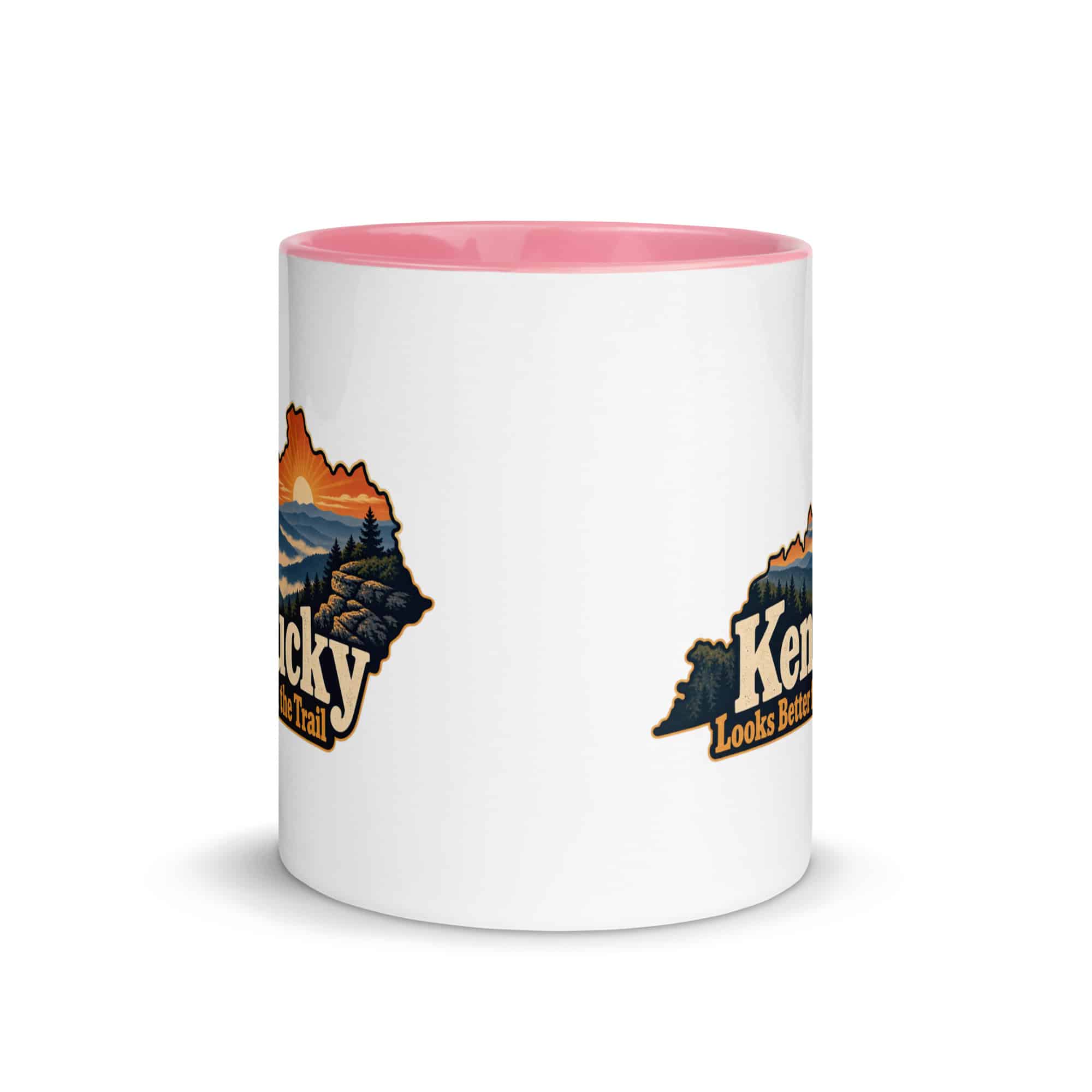 Kentucky Color Inside Coffee Mug: Layered Appalachian ridges at sunrise, Colorful Kentucky Silhouette