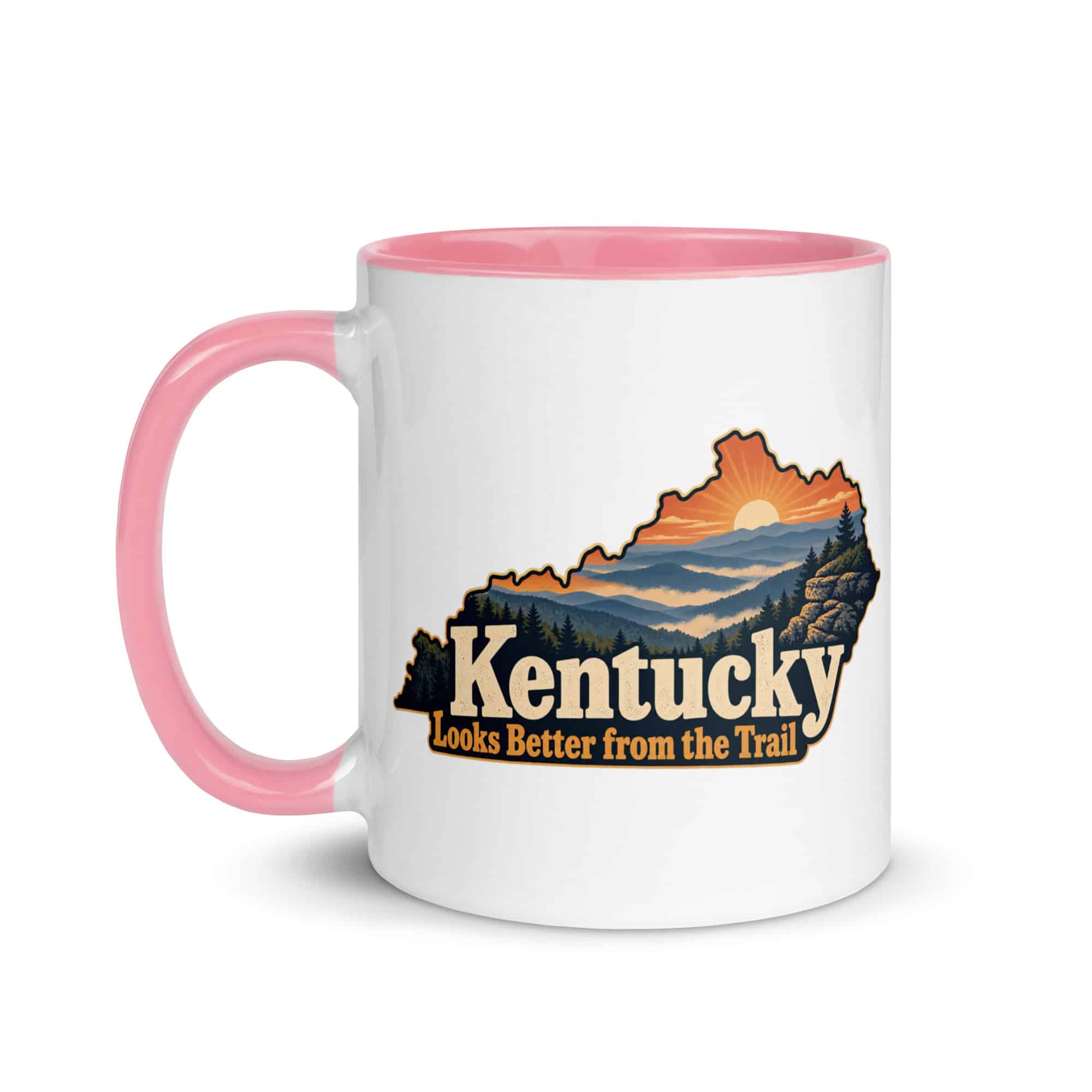 Kentucky Color Inside Coffee Mug: Layered Appalachian ridges at sunrise, Colorful Kentucky Silhouette