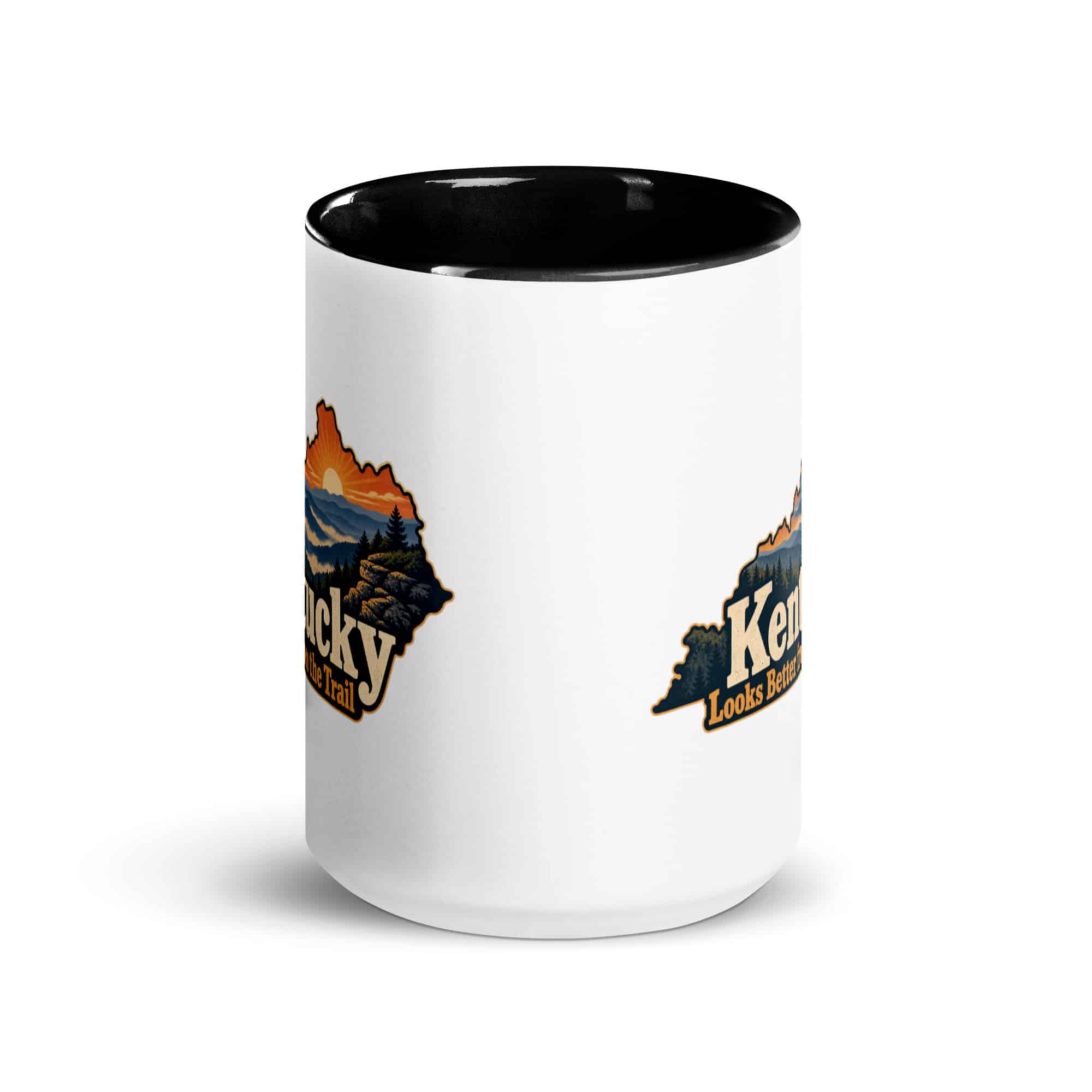 Kentucky Color Inside Coffee Mug: Layered Appalachian ridges at sunrise, Colorful Kentucky Silhouette