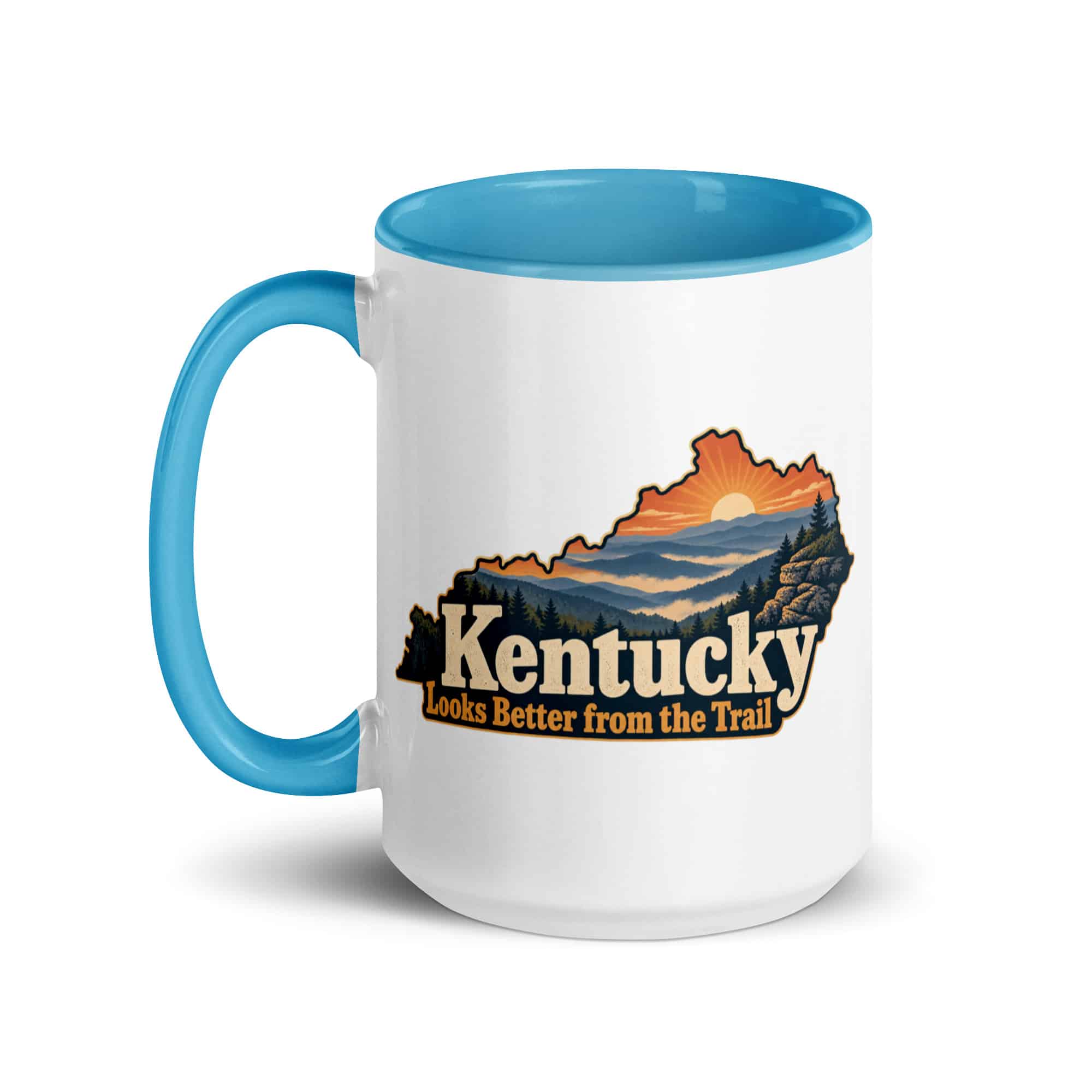 Kentucky Color Inside Coffee Mug: Layered Appalachian ridges at sunrise, Colorful Kentucky Silhouette