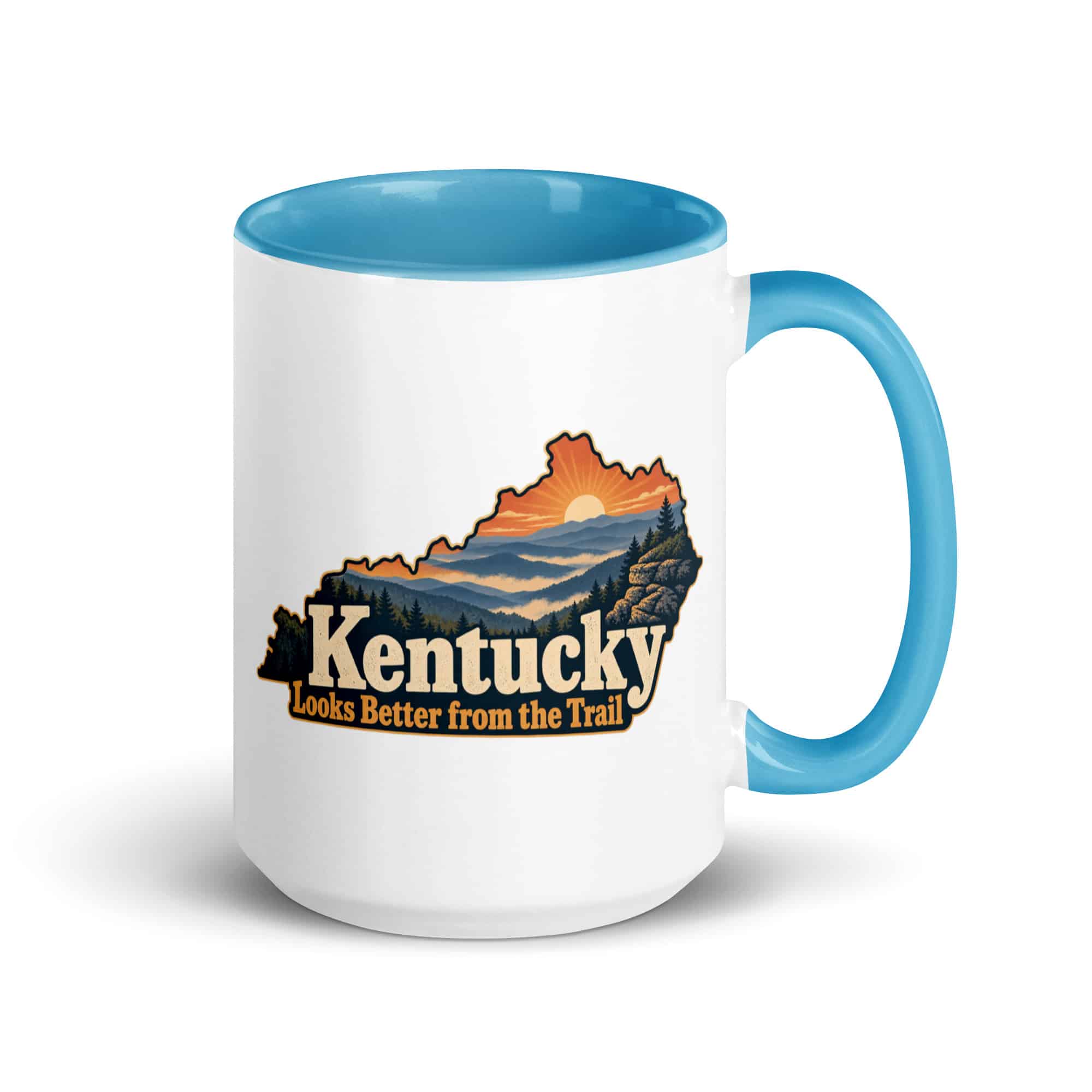 Kentucky Color Inside Coffee Mug: Layered Appalachian ridges at sunrise, Colorful Kentucky Silhouette