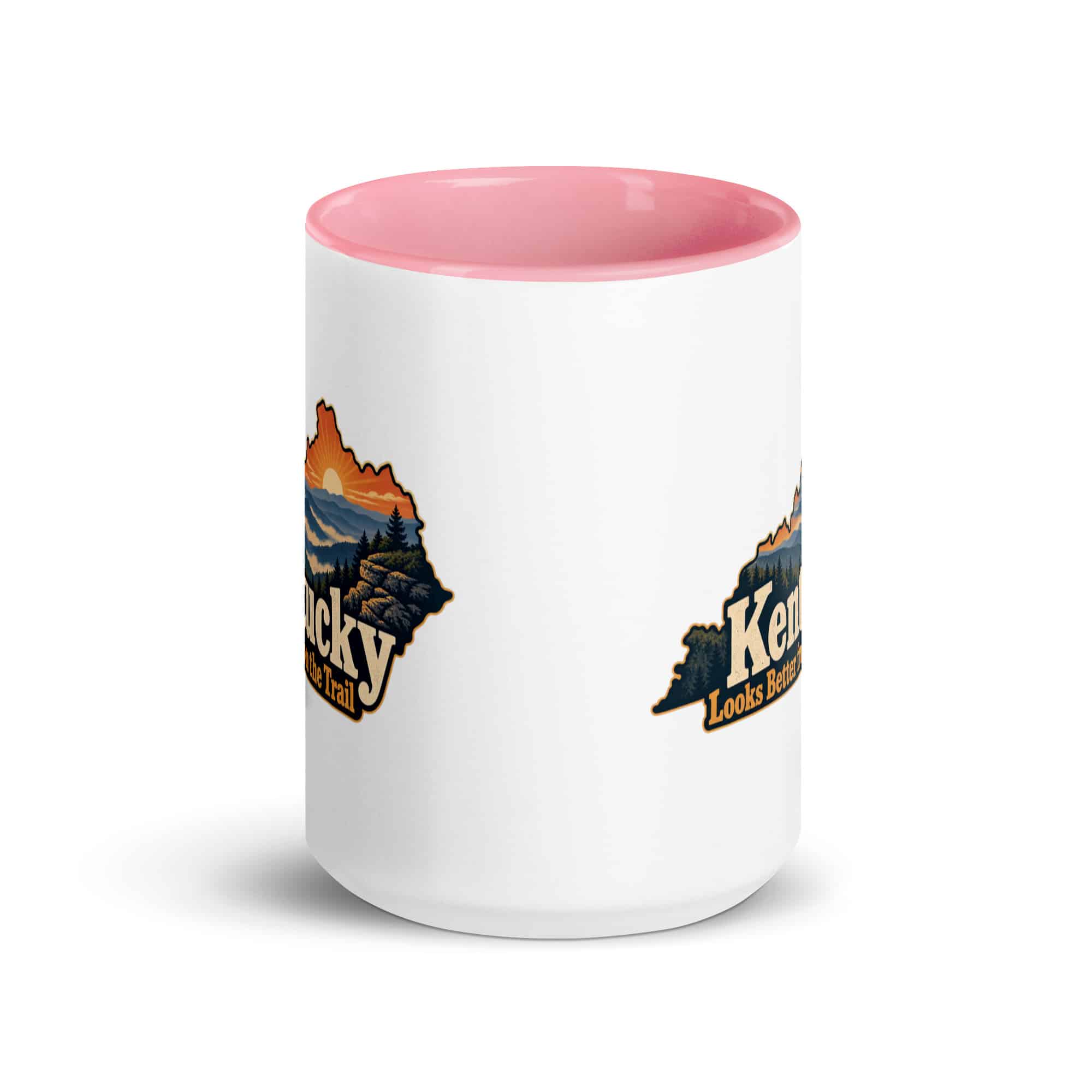 Kentucky Color Inside Coffee Mug: Layered Appalachian ridges at sunrise, Colorful Kentucky Silhouette