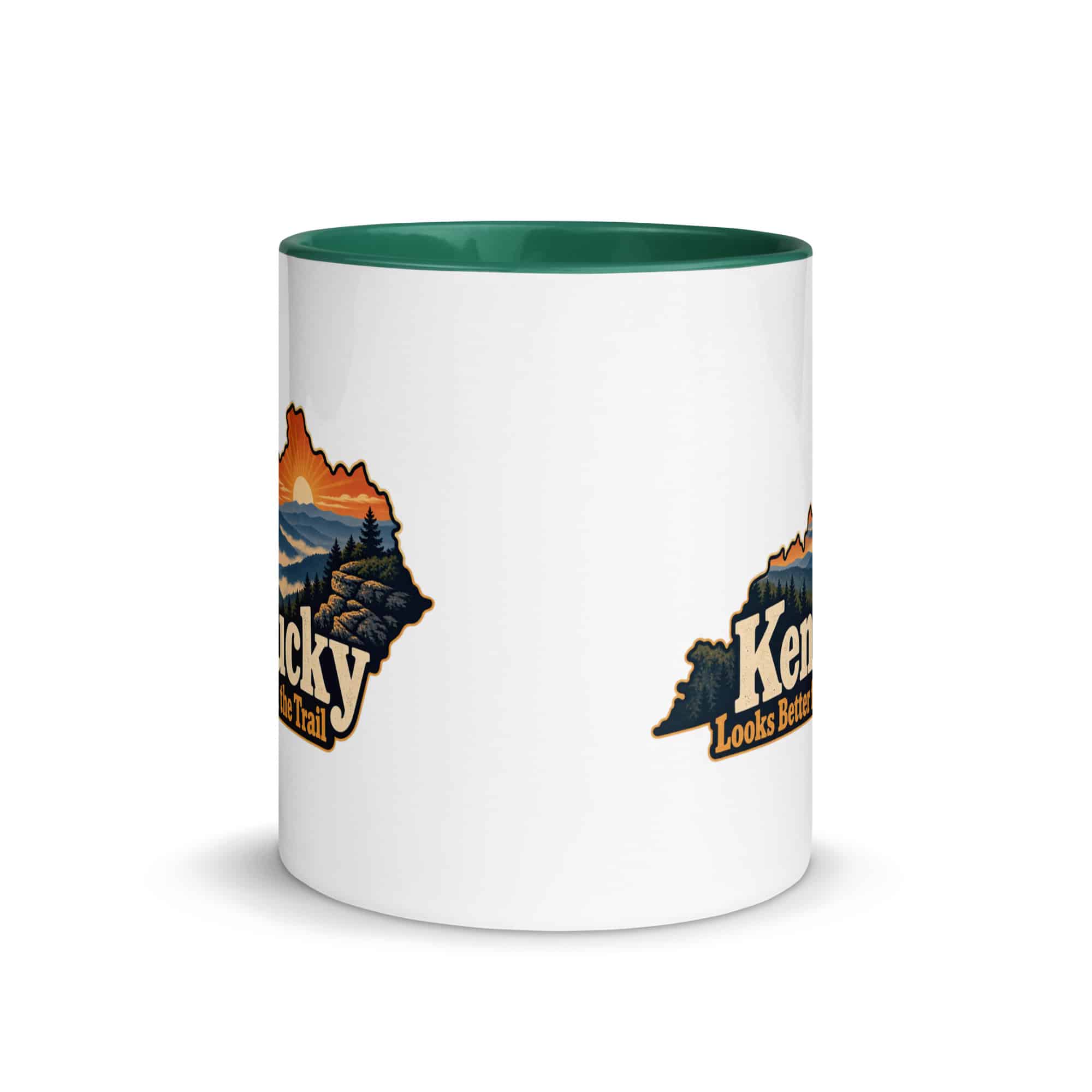 Kentucky Color Inside Coffee Mug: Layered Appalachian ridges at sunrise, Colorful Kentucky Silhouette