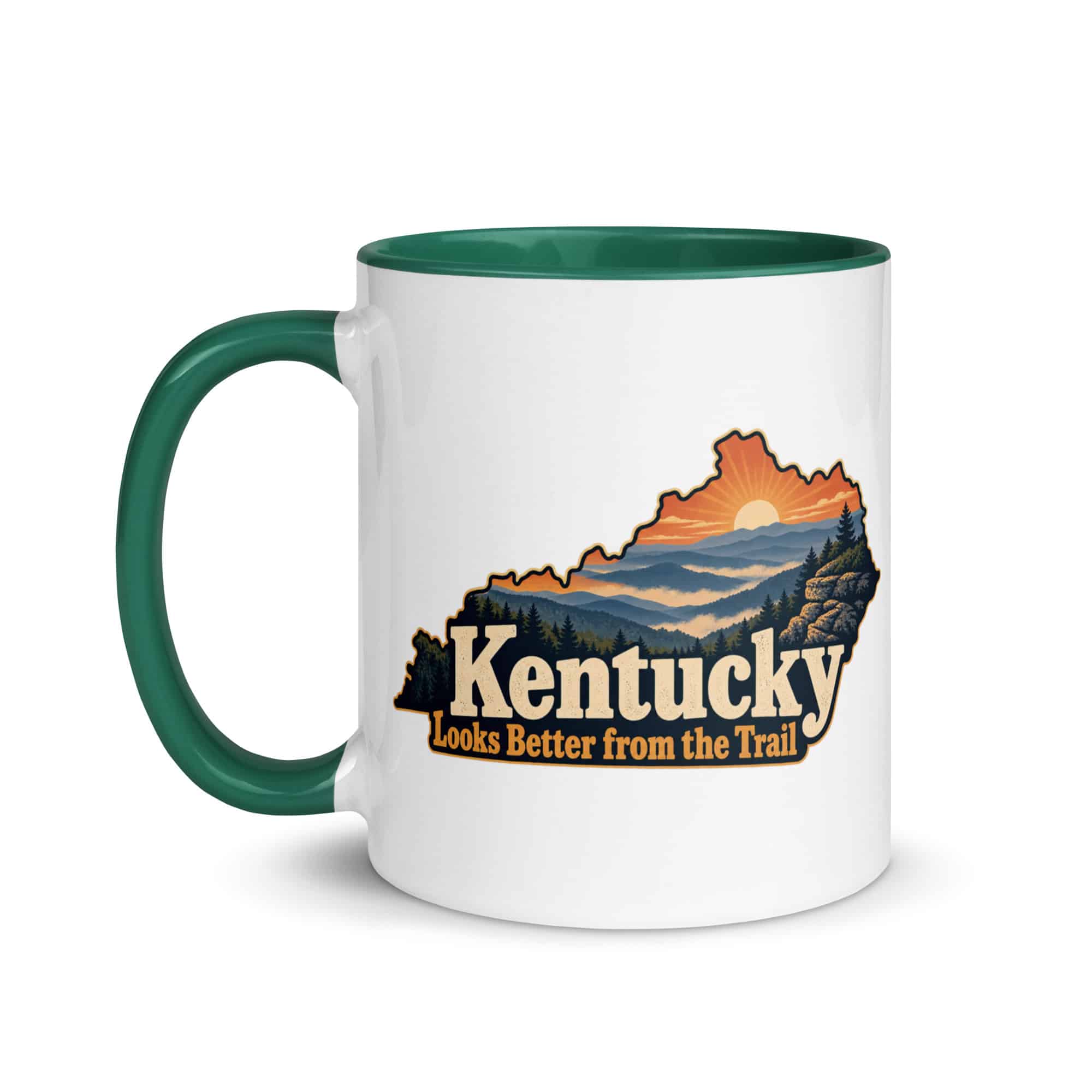 Kentucky Color Inside Coffee Mug: Layered Appalachian ridges at sunrise, Colorful Kentucky Silhouette