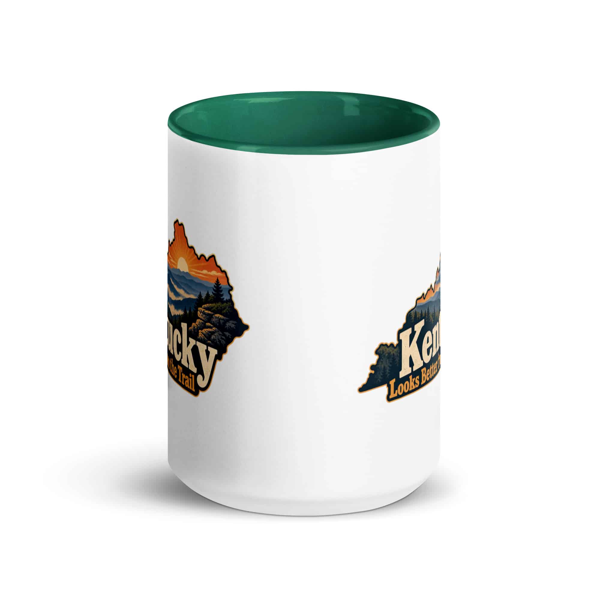 Kentucky Color Inside Coffee Mug: Layered Appalachian ridges at sunrise, Colorful Kentucky Silhouette
