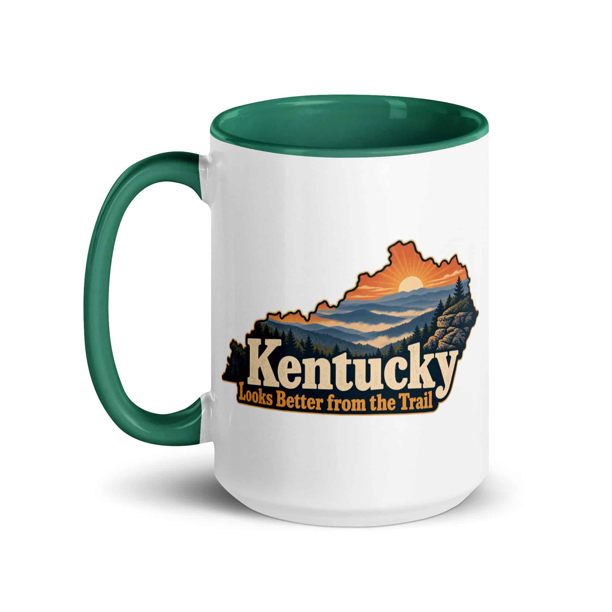 Kentucky Color Inside Coffee Mug: Layered Appalachian ridges at sunrise, Colorful Kentucky Silhouette