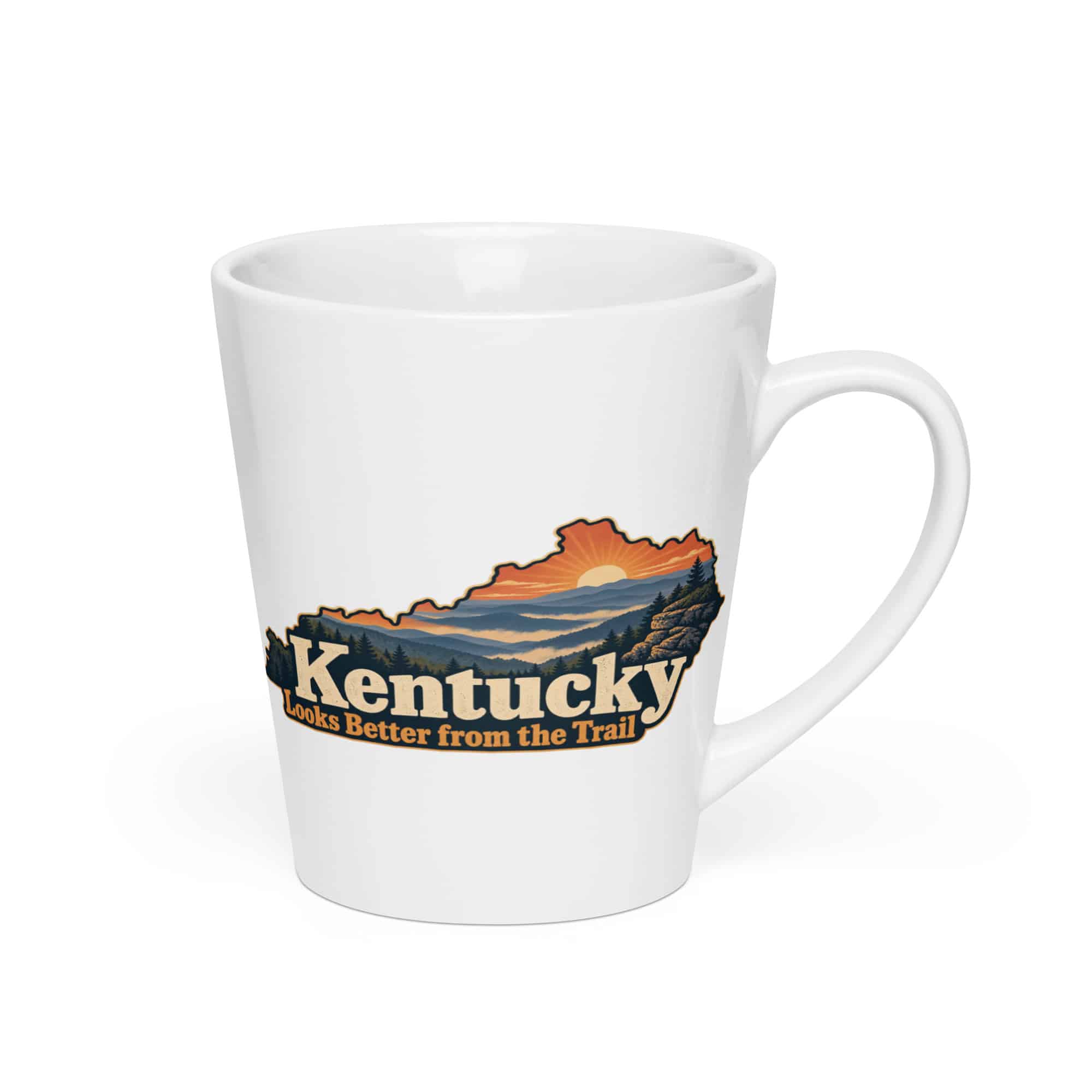Kentucky Latte Mug: Layered Appalachian ridges at sunrise, Colorful Kentucky Silhouette