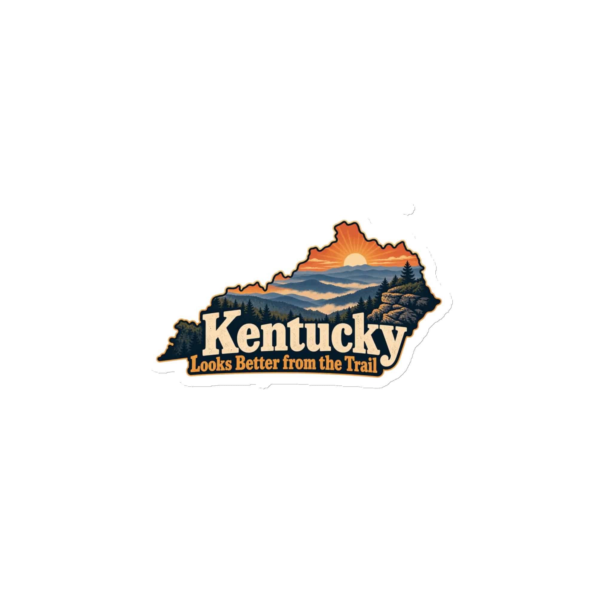 Kentucky Die-Cut Magnet: Layered Appalachian ridges at sunrise, Colorful Kentucky Silhouette
