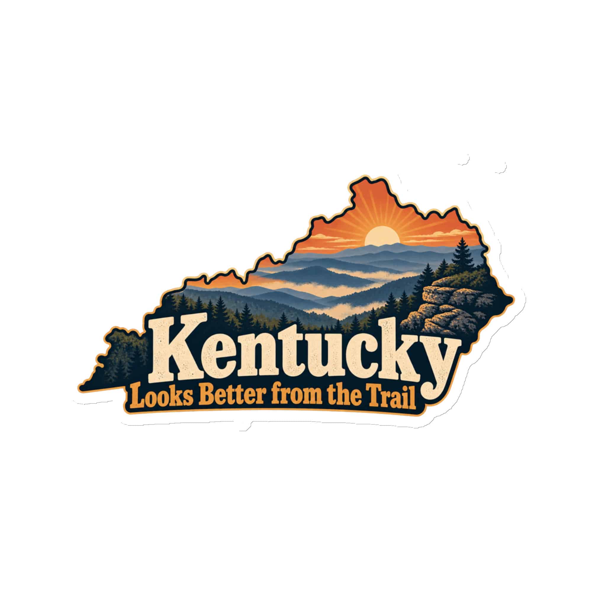 Kentucky Die-Cut Magnet: Layered Appalachian ridges at sunrise, Colorful Kentucky Silhouette