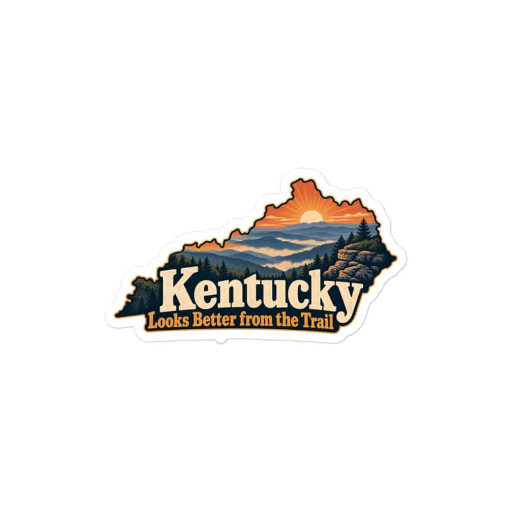 Kentucky Vinyl Sticker: Layered Appalachian ridges at sunrise, Colorful Kentucky Silhouette