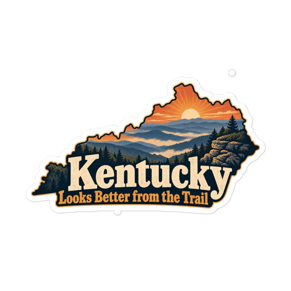 Kentucky Vinyl Sticker: Layered Appalachian ridges at sunrise, Colorful Kentucky Silhouette