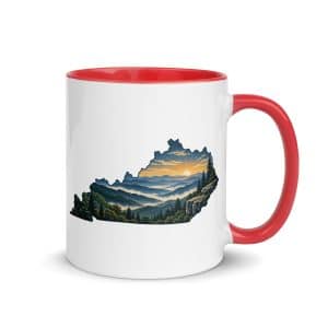 Kentucky Color Inside Coffee Mug: Layered Appalachian ridges at sunrise, Illustrated Kentucky Silhouette - 11 oz - Main