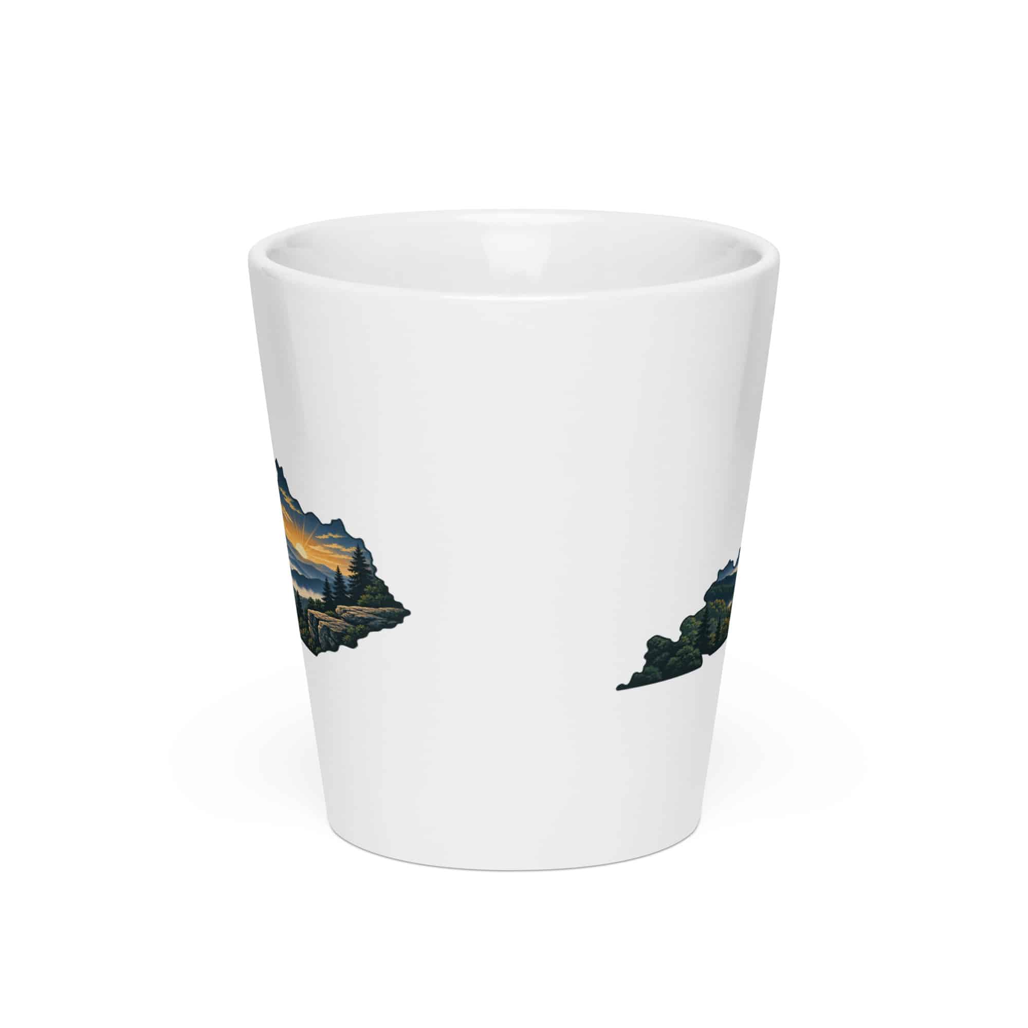 Kentucky Latte Mug: Layered Appalachian ridges at sunrise, Illustrated Kentucky Silhouette