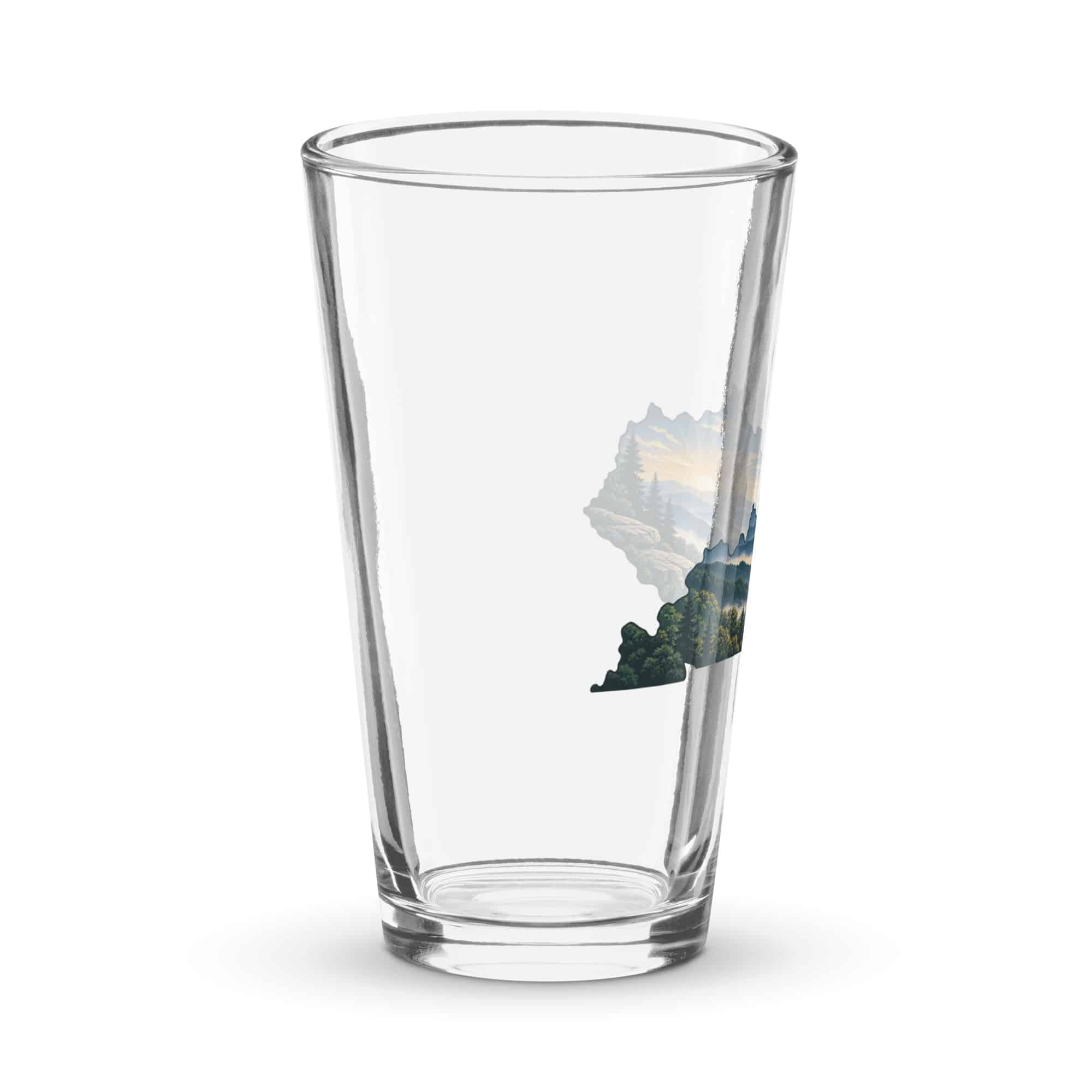 Kentucky Pint Glass: Layered Appalachian ridges at sunrise, Illustrated Kentucky Silhouette