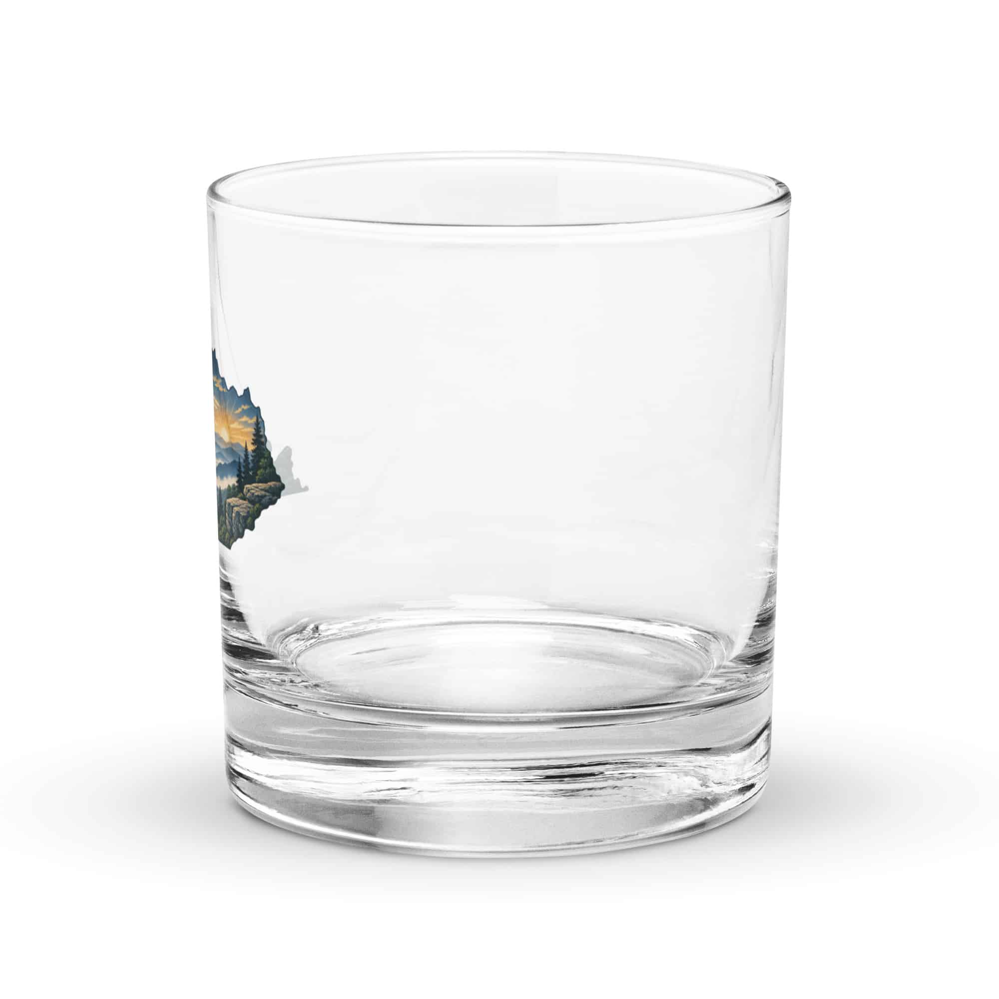 Kentucky Rocks Glass: Layered Appalachian ridges at sunrise, Illustrated Kentucky Silhouette