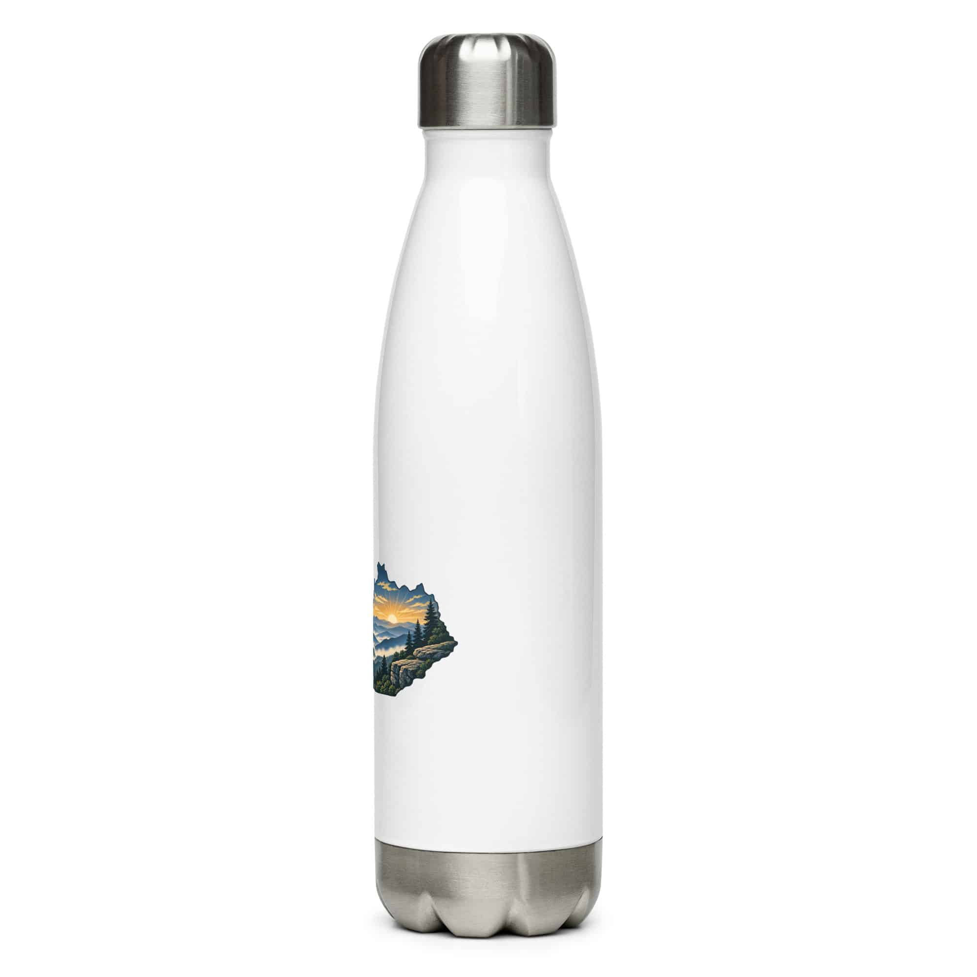 Kentucky Stainless Steel Water Bottle: Layered Appalachian ridges at sunrise, Illustrated Kentucky Silhouette